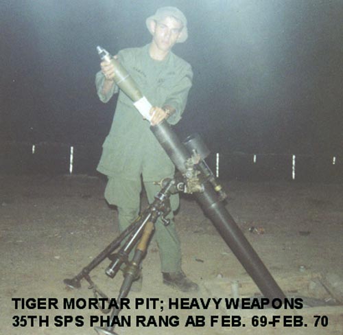 10. Phan Rang Air Base: Heavy Weapons, 35th SPS, Tiger Mortar Pit. Feb 1969-1970. Photo by: Richard Garcia, LM 82, PR, 35th SPS. 1969-1970.