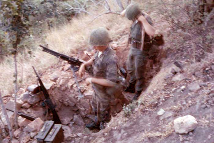 9. Phan Rang Air Base: Operation Nui Dat. Preparing for the night as the post was only manned dark to daylight. We walked up and walked down the Hill in those days. 1966. Photo by: Newell Swartz, LM 262, PR, 35th SPS; PC, 37th SPS, 1966-1967.