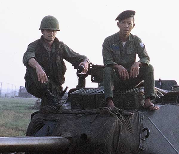 4. Tan Son Nhut AB, 377th Security Police and ARVN tanks, with .50 cal. Note perimeter bunker, center-left. 1968. Photo by: Charles Martinkus, TSN, 377th SPS, 1966-1968.