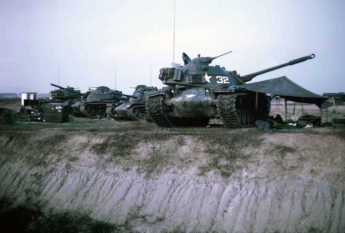 1. Tan Son Nhut AB, US Army tanks. Note rigged-tent to right. 1968. Photo by: Charles Martinkus, TSN, 377th SPS, 1966-1968.