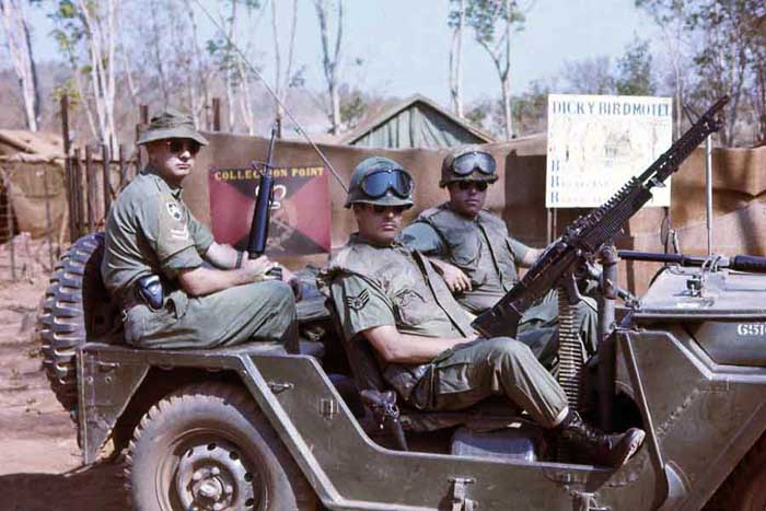 Nui Dat, Australian Viet Cong Prisoner holding area. Dicky Bird Motel. QRT jeep with Aussie and USAF SPS. MSgt Summerfield: 11