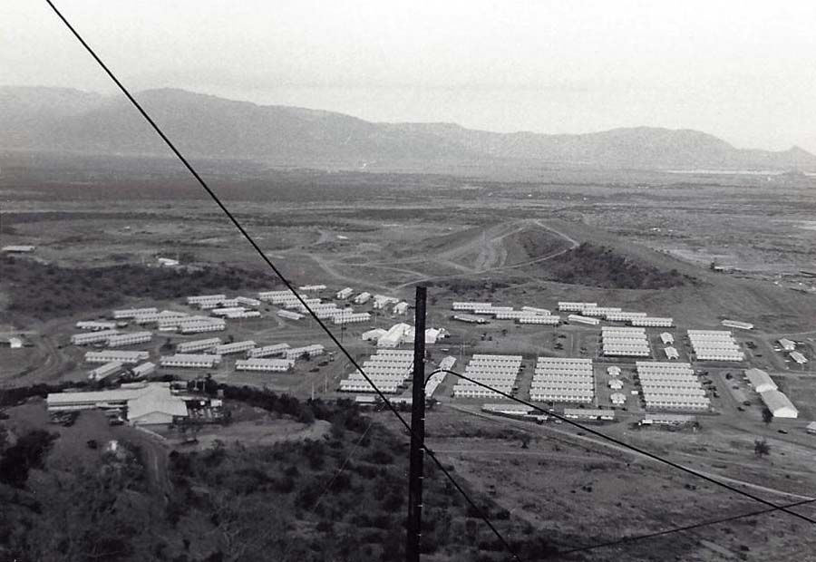 15. Nui Dat hill: View from hill of barracks below. Photo by Dana Anthony, ND 1969. 