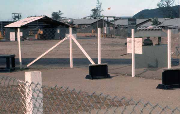 9. Nha Trang AB, K-9. Close Up: Gate Post (center). Note Tower (center left). You can see the SP on the parapet. Photo by: Joe Russo. 1969.