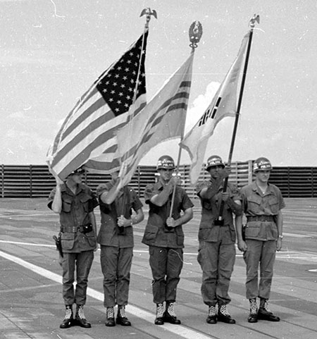 14. The color guard at the wing change of command parade. Photo by Don Bishop. 1969-1970.