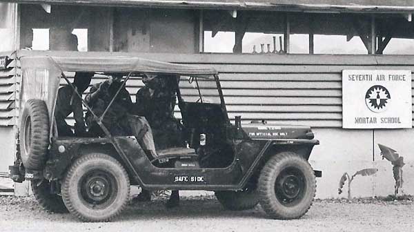 20. Phu Cat AB, Phu Cat AB, SPS Safeside Jeep: Seventh Air Force Mortar School. 1969-1970. Photo by: Don Bishop, LM 389, PC, 37th SPS, 1969-1970.