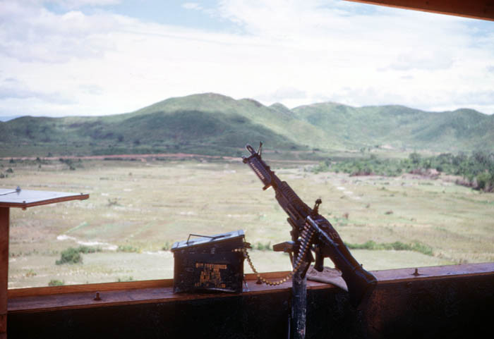 11. Phu Cat AB, Perimeter Tower and M-60. Hill-151, background. 1969. Photo by: Don Bishop, LM 389, PC, 37th SPS, 1969-1970.