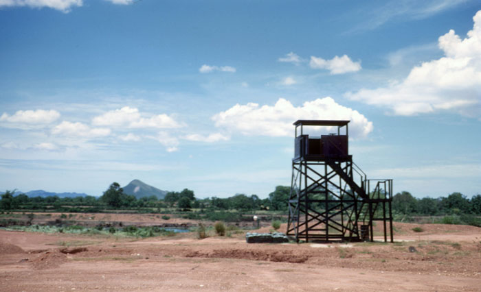 6a. Phu Cat AB, Perimeter Tower and Bunker. Floodlight (above bunker) illuminates river area. Photo by: David Hayes, LM 462, CRB, 12th SPS; PC, 37th APS, 1967-1968.