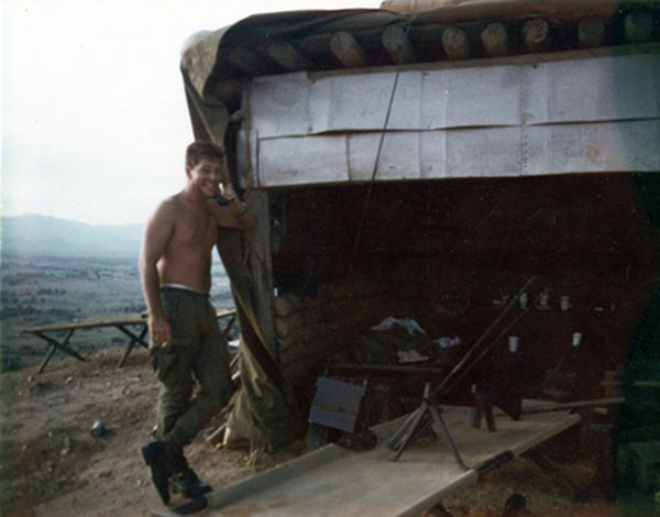 10. Phu Cat Air Base: Post 151, Doug Davis on radio, on top of the hill. Photo by: Doug D. Davis, 1968.