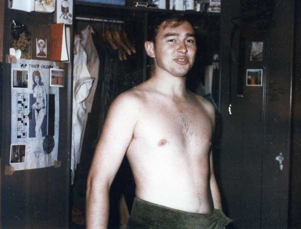 42. Phu Cat Air Base: Gulick and his locker. Photo by: Doug D. Davis, 1968.