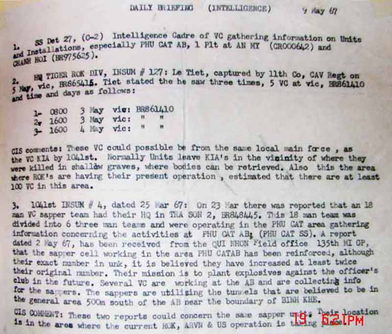 Intell Briefing Reports, Phu Cat AB, 1967.