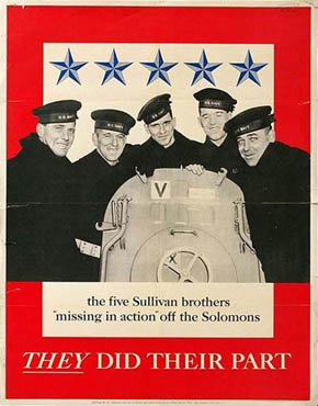 WWII Posters: The Five Sullivan Brothers, Missing in Action off the Solomons (killed in action)