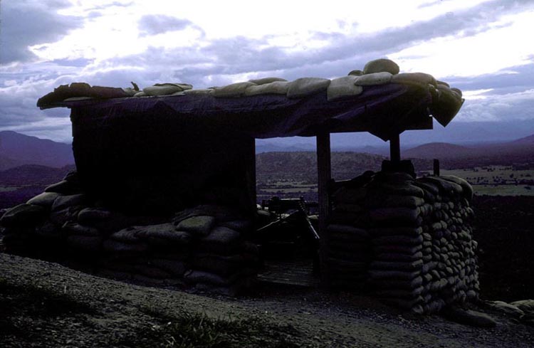 6. Phan Rang Air Base: OP-2 bunker, lightly fortified and armed with an 50.cal machinegun, overlooks the valley below.