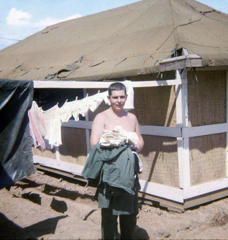 29. Phan Rang Air Base: Airman Schroeder, hanging clothes... too cheap to pay mamasan?