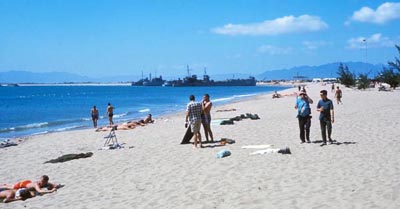 93. Thap Cham: Beach, with Navy LSTs at shore.