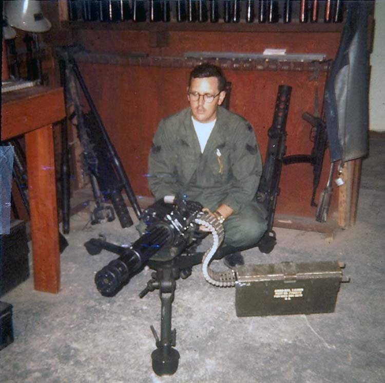 25. Phan Rang Air Base: Law and Security Weapons Room: Mini Gun arrived at Phan Rang after Tet'68. Photo by: Van Digby, 1968.