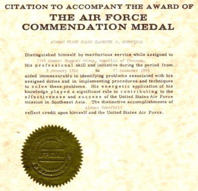 12. DOAF: Citation to Accompany the Award of The Air Force Commendation Medal to A1C Clarence J. Schofield.