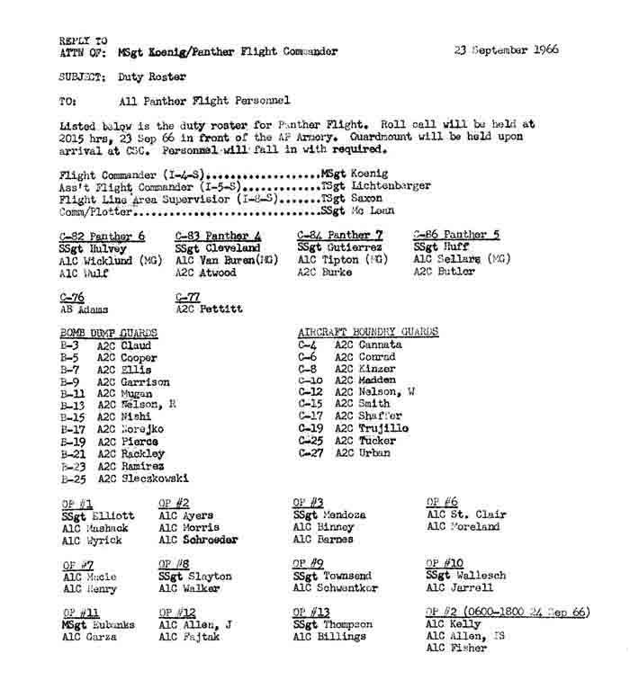 12) Duty Roster, Panther Flight, 23 Sep 1966, page-1.