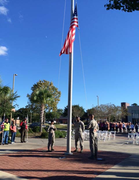 10. Flag is secured at half-mast in honor of an retired AF civilian worker on base.