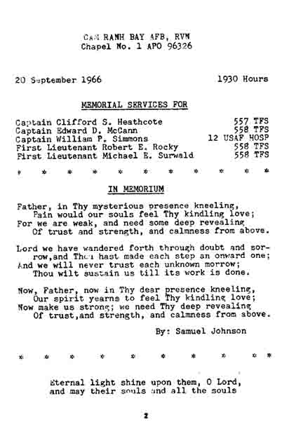 Cam Ranh Bay Air Base: Memorial Service Bulletin, Michael Edward Surwald.