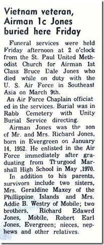 Sgt Bruce Dale Jones' Obit news article.