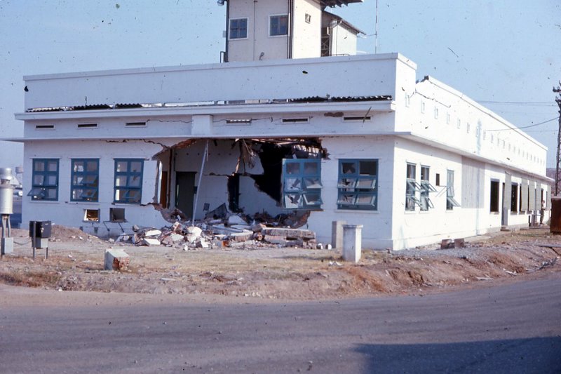 Tan Son Nhut AB, 377th SPS, Control Tower takes direct-hit from 122mm rocket. MSgt Summerfield: 05