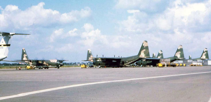 Tan Son Nhut AB, 377th SPS, flight line C130s parking area. MSgt Summerfield: 06