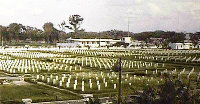 1. This is the French cemetery located outside the south perimeter and Plantation Road. This was the cemetery that the enemy came through on May 6, 1968 (Mini-TET). Photo by Charles Templeton. 1968.