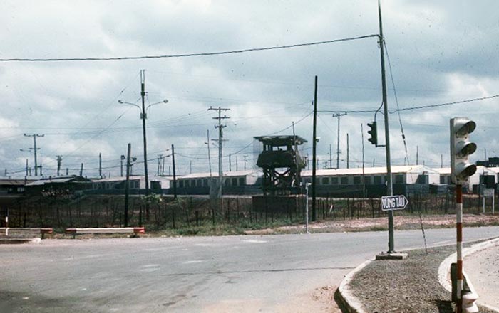 9. TSN Air Base: Traffic Intersection outside the HQ Air Base. Note the Vũng Tàu traffic-sign on the signal pole.