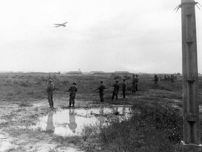 1. Photo above: 377th Security Police form a scrmish line to search for hiding sappers. 600th Photo Squadron, Vietnam.