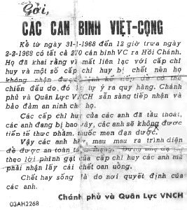 Back: Propaganda Leaflet, Appeal to Surrender, post TET 1968