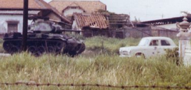 7. Tan Son Nhut AB, tank at Main Gate. 1972-1973. Photo by: Randy Snyder, CRB, 483rd SPS; BH, 3rd SPS; TSN 377th SPS, 1972-1973.