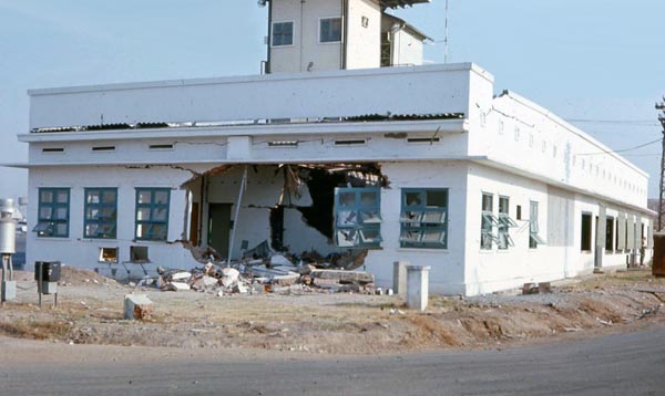 10. Tan Son Nhut AB, Control Tower. 122 mm Rocket direct hit. Photo by: unknown.