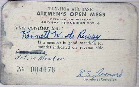 23. Airman's Open Mess Club Card. 