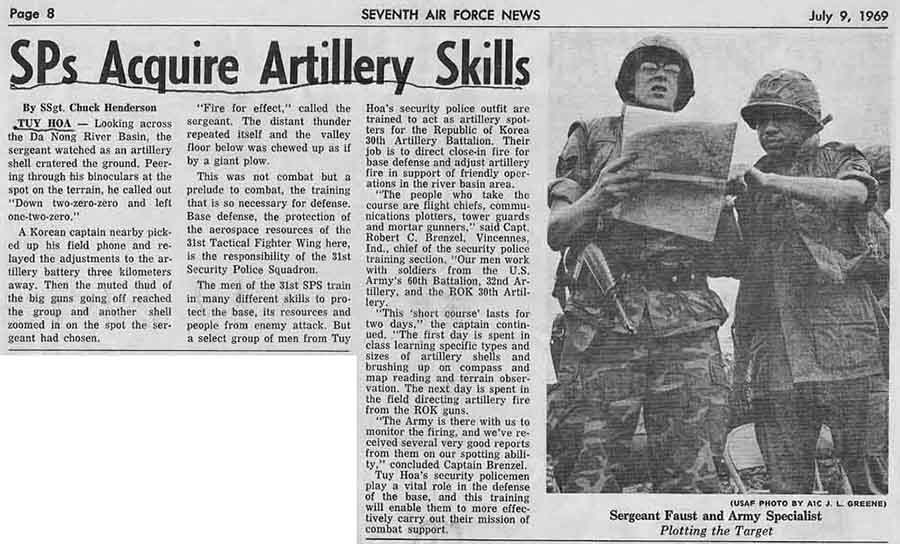 5. Tuy Hoa Air Base: SPs Acquire Artillery Skills. Article: Seventh AF News. July 9, 1969.