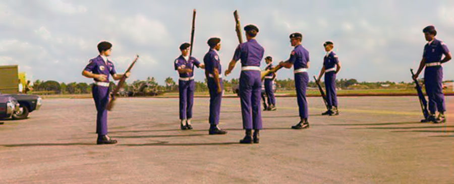 4) 8th SPS Commander's Guard Drill Team, performing percision drill on flight line.