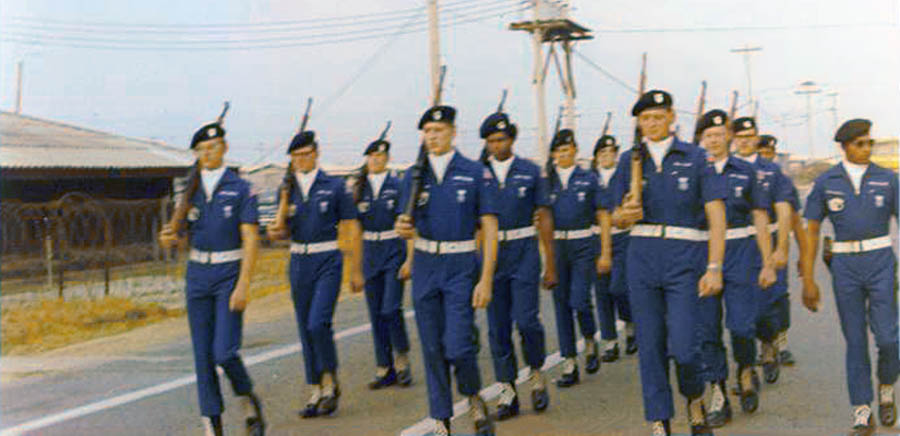 2) 8th SPS Commander's Guard Drill Team marching to Ubon RTAFB flight line.