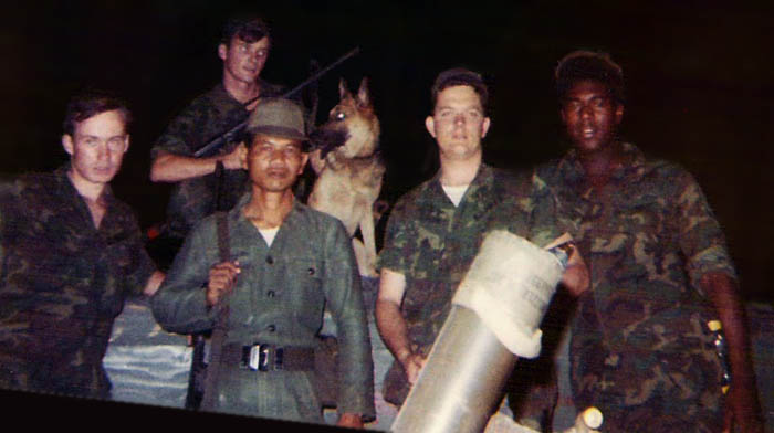 5. Ubon RTAFB. Heavy Weapons mortar pit crew, Thai Guard, and SP K-9. 1969-1970. Photo by: Malcom Calhoun II, UB, 8th SPS; TSN, 377th SPS; TUY, 31st SPS. 1969-1970.