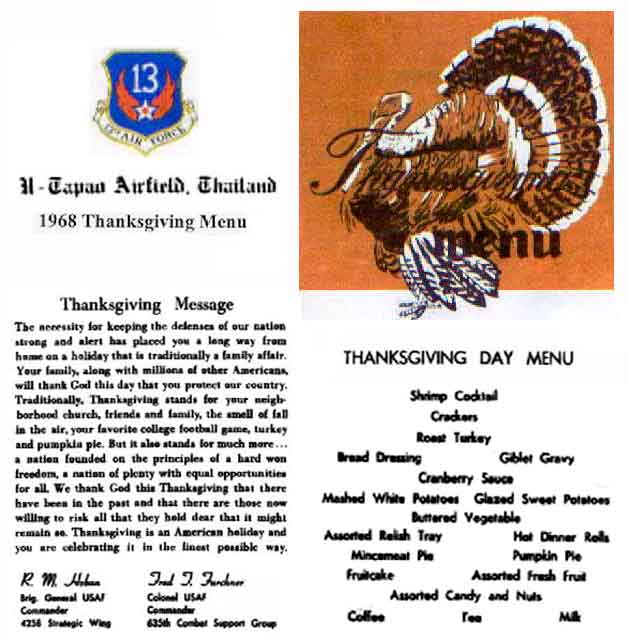 U-Tapao RTAFB, Thanksgiving Menu, 1968.