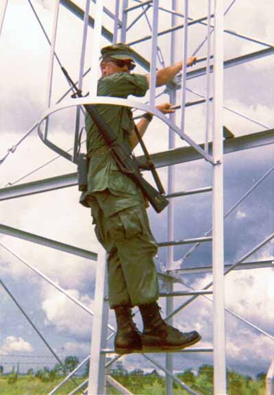 10. U-Tapao RTAFB, Perimeter Tower ladder. 1968. Photo by: William Bever, UT, 635th SPS, 1968.